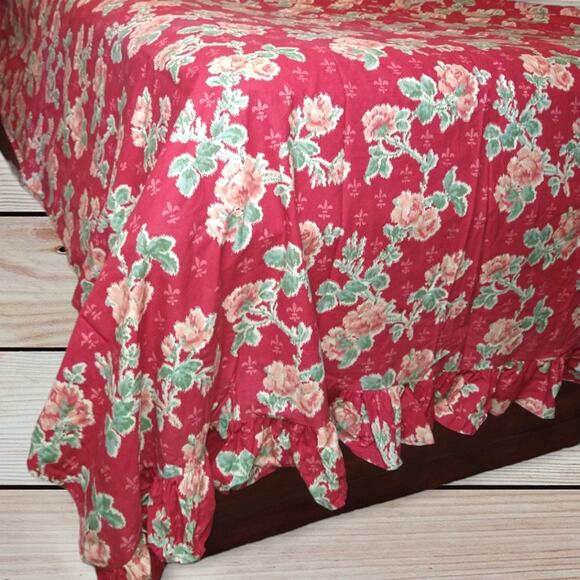 Vintage RALPH LAUREN POLO Red Floral Twin Sheet Set with Pillow Case - Picture 2 of 8